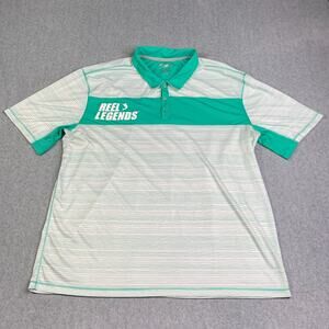 Reel Legends Polo Shirt Adult XL Gray Teal Freeline Lite Striped Rugby Men